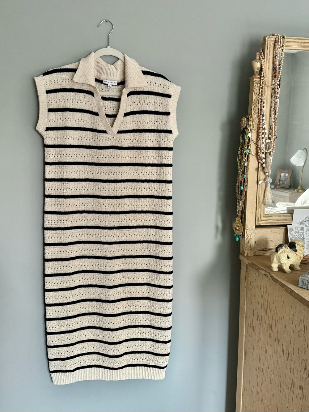 NEW! Cute & Comfy Nautical Striped Crochet Midi Dress Size S